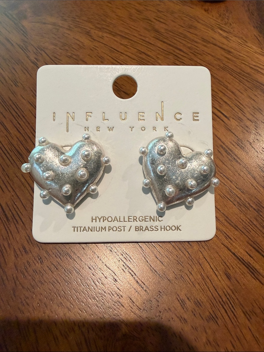 Influence New York Silver Heart Stud Earrings with Pearl Stud Accents
